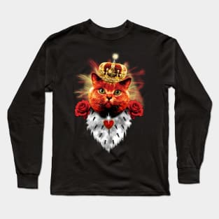 Red Cat King chic red cat crown roses love heart Margarita-Art Long Sleeve T-Shirt